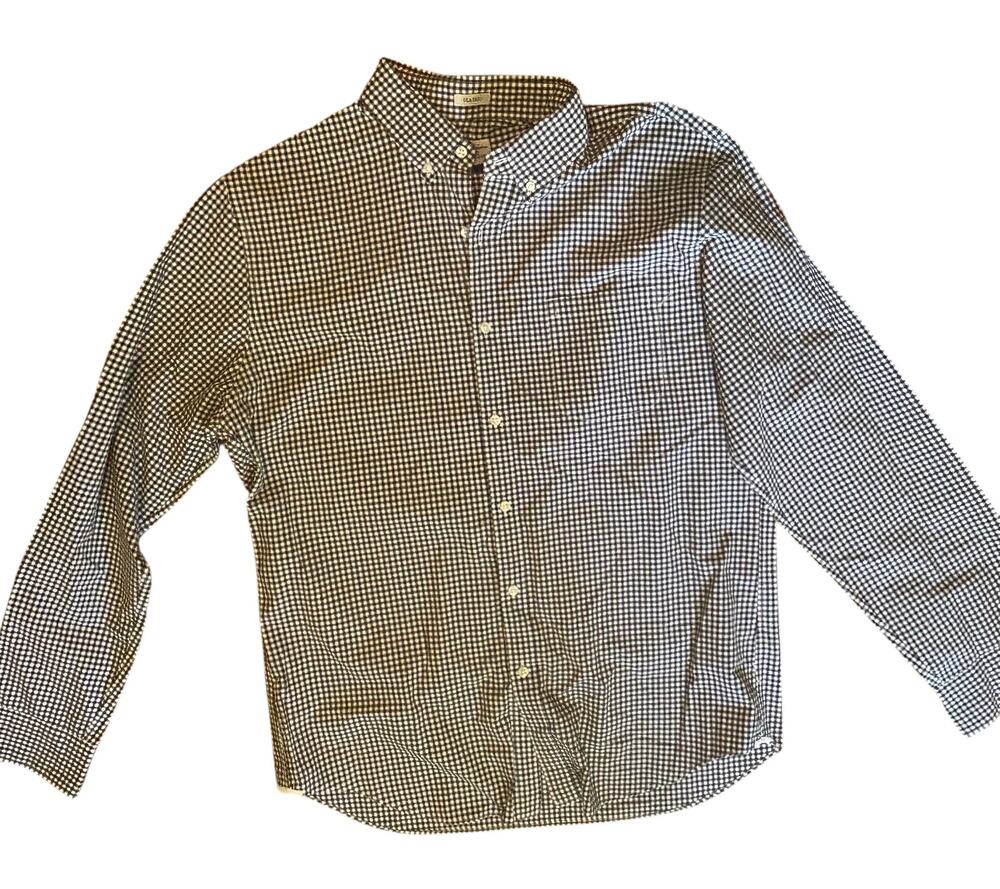 J. Crew Vtg Black Plaid Button Down Shirt Men Size L 2-Ply Cotton Retro Boho